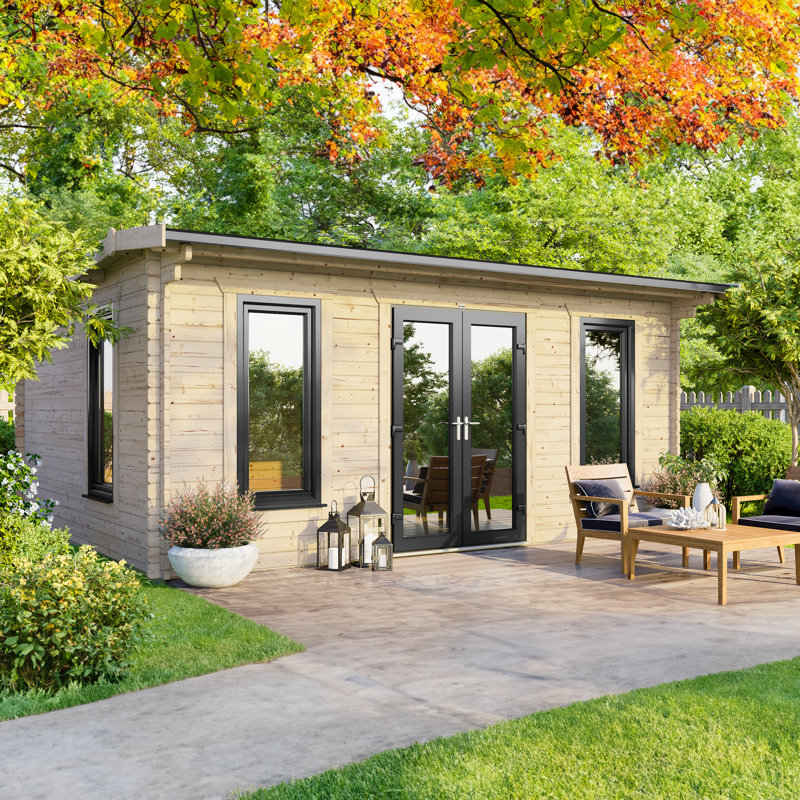 Powersheds 18 x 12ft Apex Log Cabin, Doors Central - 44mm