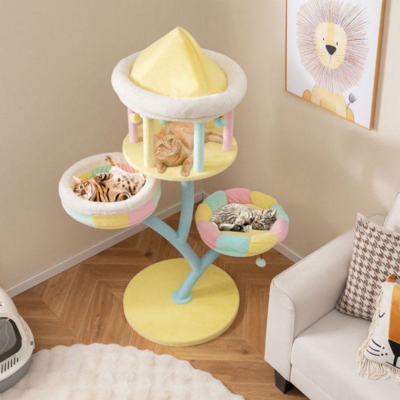 Multi-layer Cat Tree Cat Tower With Open Condo 2 Removable Perches Dangling Balls