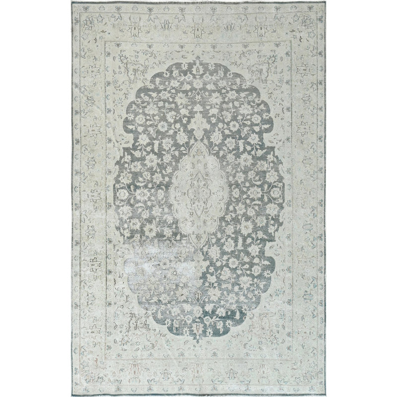High-Quality Hand-Knotted Dark Grey And Ivory Area Rug