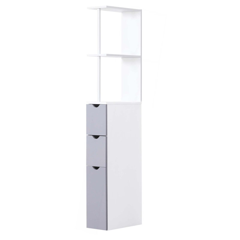 Armoire de rangement pour salle de bain de 54 po de hauteur, tour à linge autoportante avec tablette à 2 niveaux et tiroirs, rangement de plancher étroit