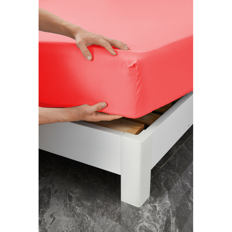 Ensemble de draps en rayonne , Corail, Ensemble de draps pour très grand lit + un drap-h