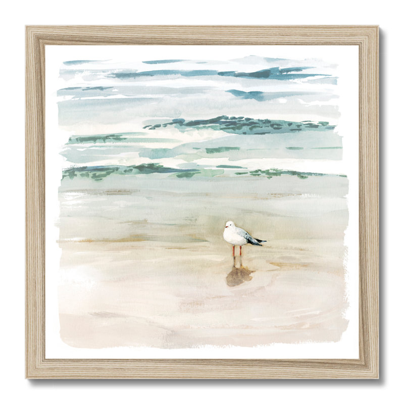 Seagull Cove II by Victoria Borges - Painting, 55cm H x 55cm W, Natural Wood Framed Paper Print