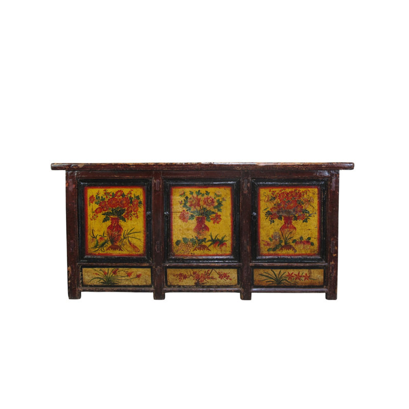 Late 19th Century Hand-Painted Botanical Mural Buffet