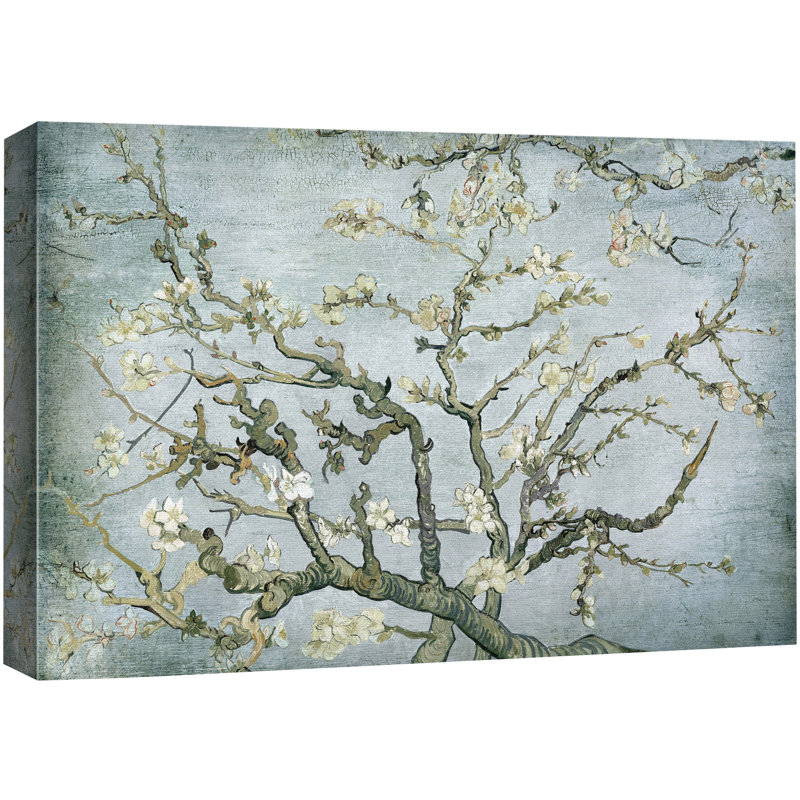«Amandier en fleurs» par Vincent van Gogh, H 32 po x l 48 po x P 1,5 po, Vintage Ice Blue, Toile tendue