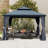 Outdoor Patio Metal Frame Gray Wood Grain Resin Roof Gazebo with Privacy Curtain Mosquito Netting-121781435-118533892