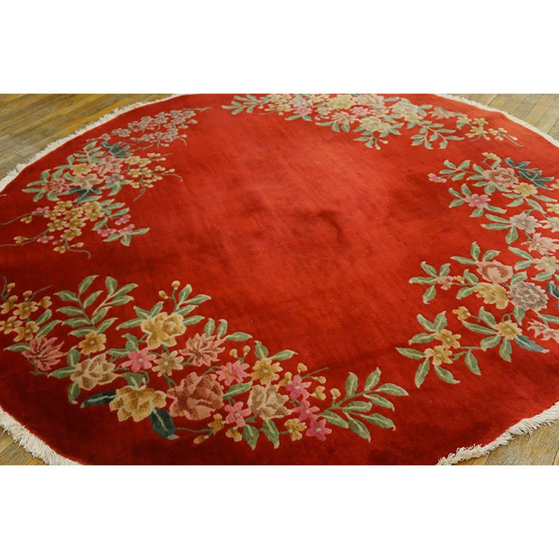 Round Antique Art Deco Chinese Hand Knotted Pile Rug