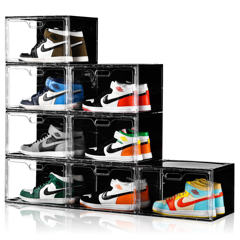 New 8 Pack Shoe Boxes Stackable, Large Shoe Storage Organizer With Lids,Drop Side Shoe Containers For Entryway,Sneaker Storage Fit Up To US Size 13 For Men/Women(13’’X 10.6”X 8.3”)