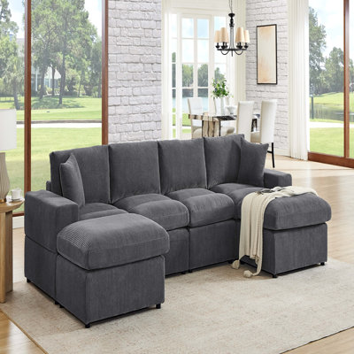 Corduroy Upholstered Symmetrical Modular Sectional, Versatile and Comfortable for Modern Living Spaces