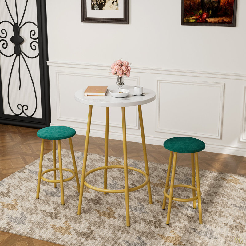 Ensemble de table de bar 3 pièces avec 2 tabourets de bar - table de pub moderne, Doré, Vert