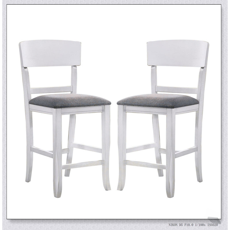 Ensemble de 2 chaises à hauteur de comptoir rembourrées en tissu blanc et gris modernes, confortables et élégantes pour la cuisine ou le bar
