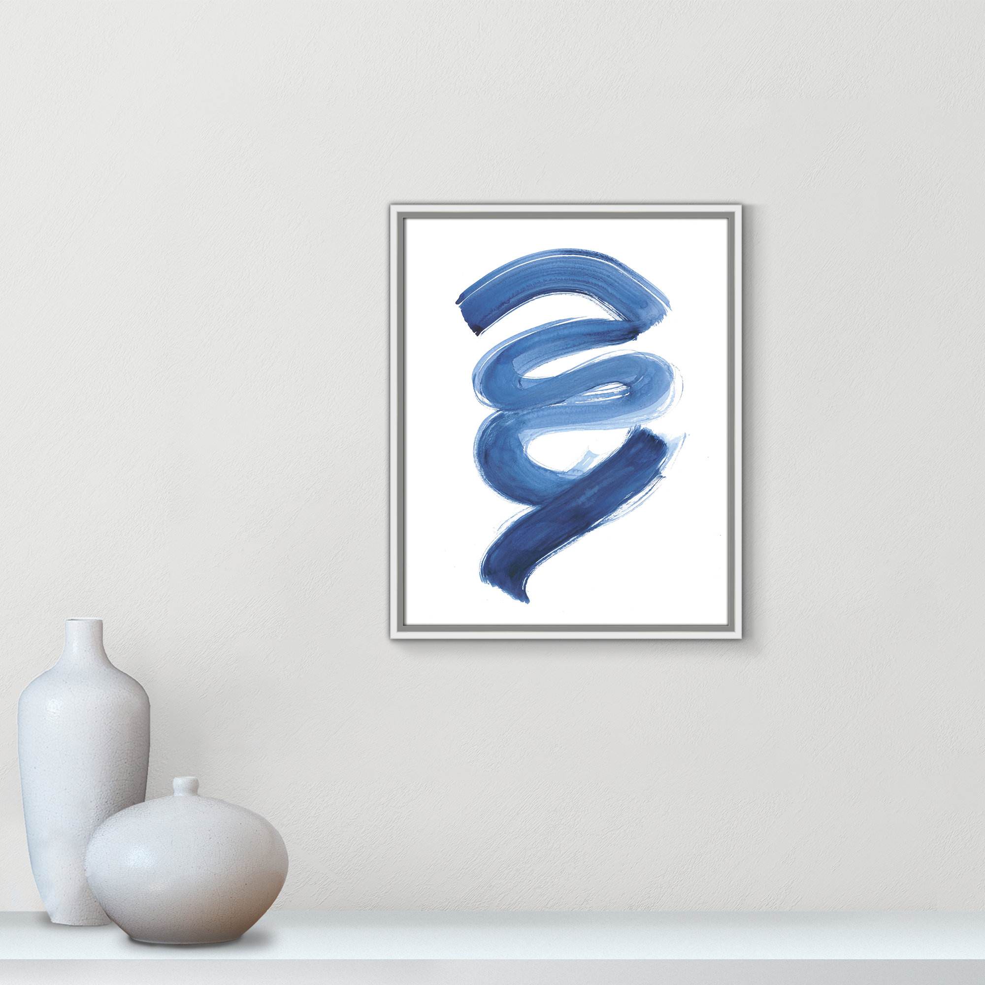 Slinky Indigo I by Filippo Ioco - Painting Print, 21.5" H x 17.5" W x 2" D, White Framed Canvas