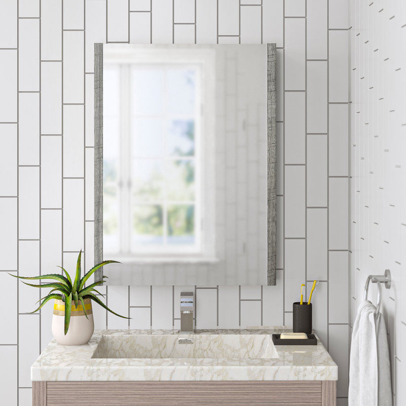 Walker Surface Framed Mirrored Bathroom Cabinets with Mirror and 3, Grey Ash