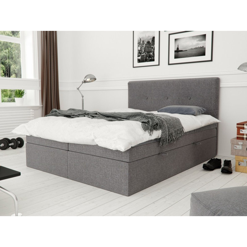 Boxspring Bed Bergen with Storage, Gray, 200 x 200cm
