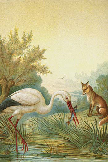 «Fox and The Stork» par A. Hochstein, reproduction d'art, H 36 po x l 24 po x P 1,5 po