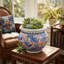 Blue and Red Floral Porcelain Planter