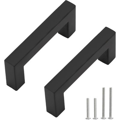 3 Inch (76mm) Center to Center Black Square Cabinet Pulls, 5 Pack Stainless Steel Drawer Cabinet Handles