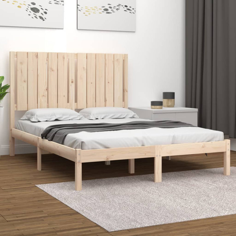 Bed Frame Solid Wood, Small Double (120 x 200 cm), Brown