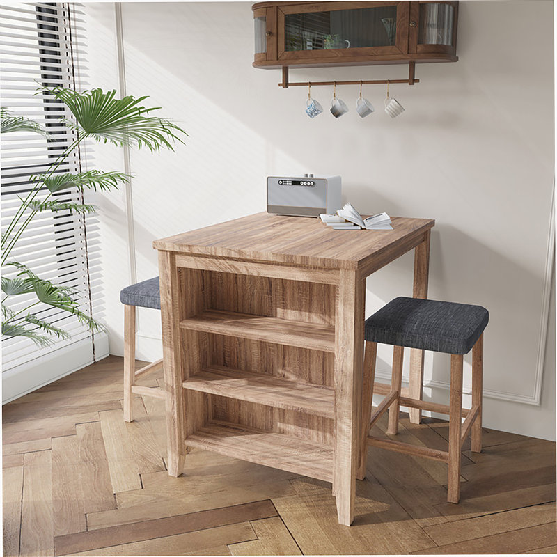 3 Pieces Counter Height Table Set, 1 Table And 2 Stools