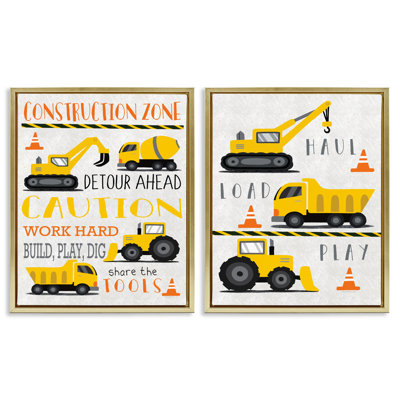 Ensemble de 2 toiles flottantes "Construction Zone Camions & Expressions", par Elizabeth Tyndall