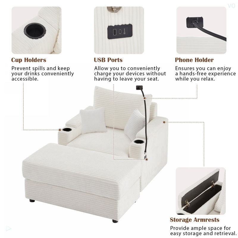 Repose-pieds mobile, Velours côtelé beige