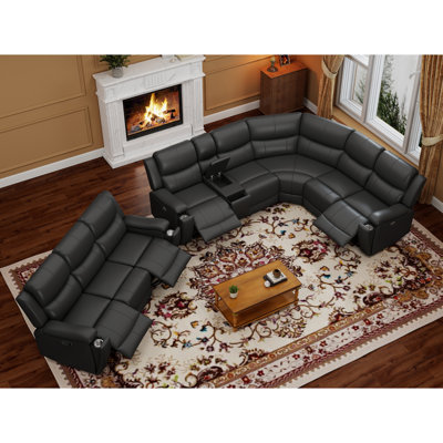 Ensemble de canapé modulaire et de canapé inclinable 2 pièces avec porte-gobelet et ports USB Hunstant