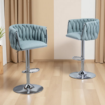 Ensemble de 2 tabourets de bar pivotants en tissu à 360 ° avec dossier tissé et repose-pieds