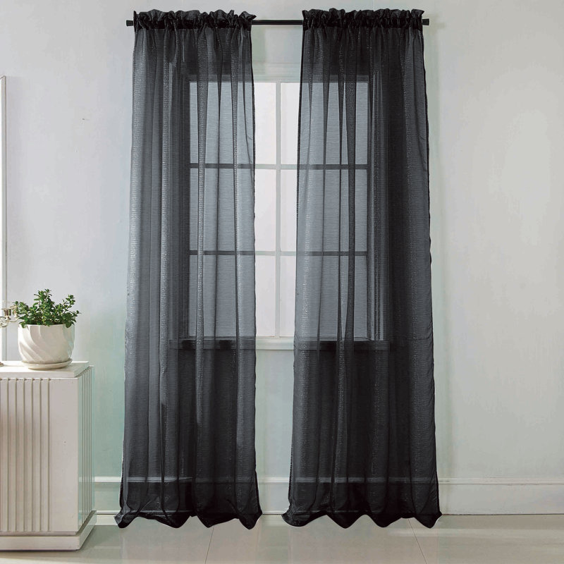 Paire de rideaux transparents avec passe-tringle Annaclaire, Noir