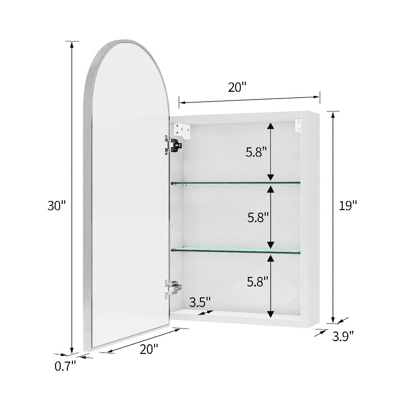 Armoire à pharmacie Tabbatha, H 30 po x l 20 po x P 4,6 po, Argent argent