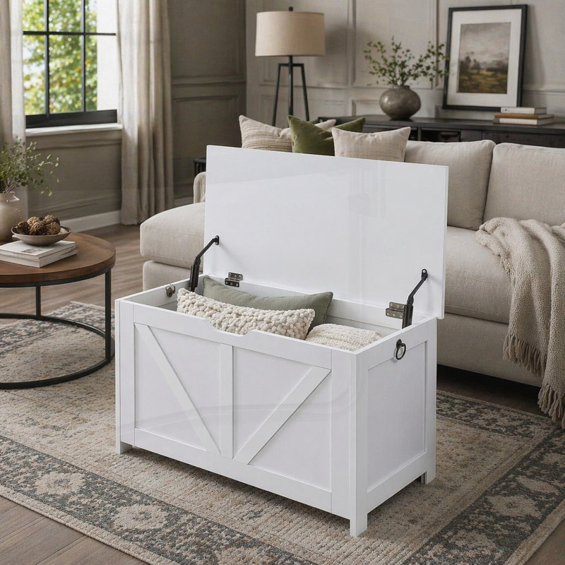 Banc de rangement et coffre pour jouets Retro avec rangement spacieux et intérieur facile à assembler, Blanc