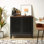 Armoire avec porte grillagée à lattes rayées, armoire de style moderne, panneau de fibres à densité moyenne de haute qualité et pieds en métal