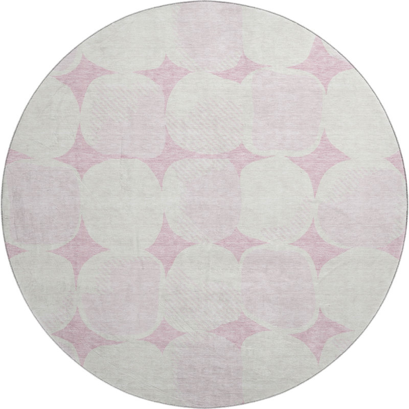 Premium Machine Washable Prisco Pink Rug, Round 8'