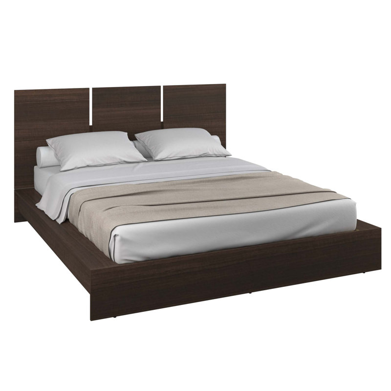 Zen Omega Platform – Bed with Headboard and Choice of 1 or 2 Nightstands – Easy Assembly, No Box Spring Required, Walnut