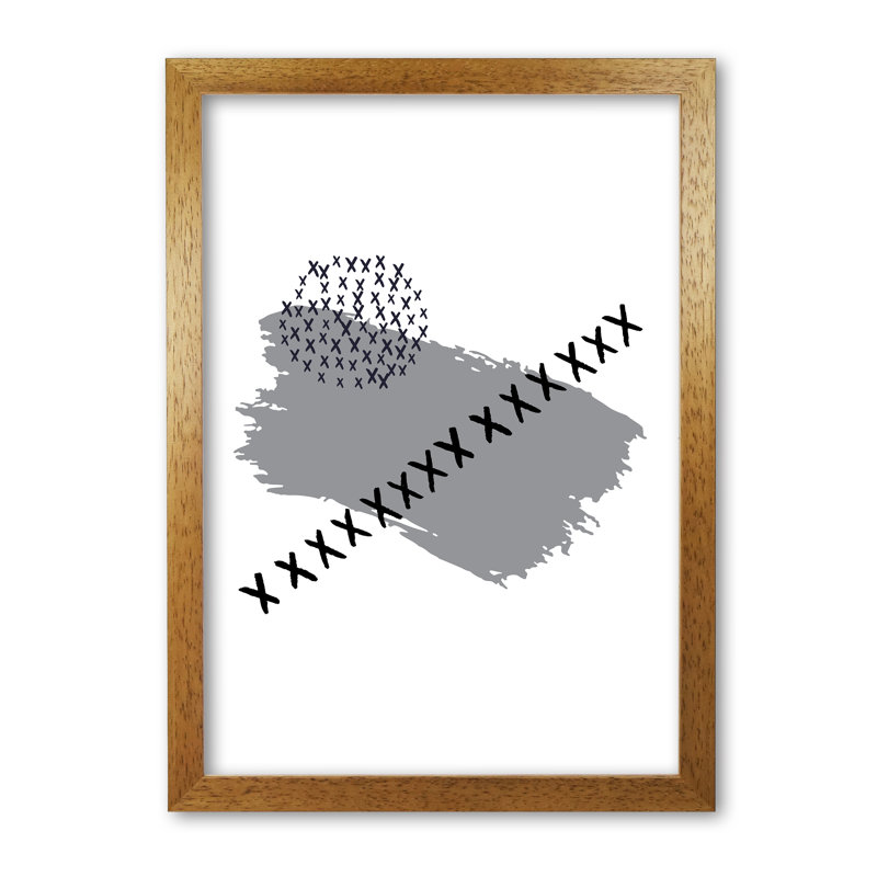 Grey X Paint Brush Abstract - Single Picture Frame Print, 30 cm H x 21 cm W x 5 cm D, Honey Oak Frame