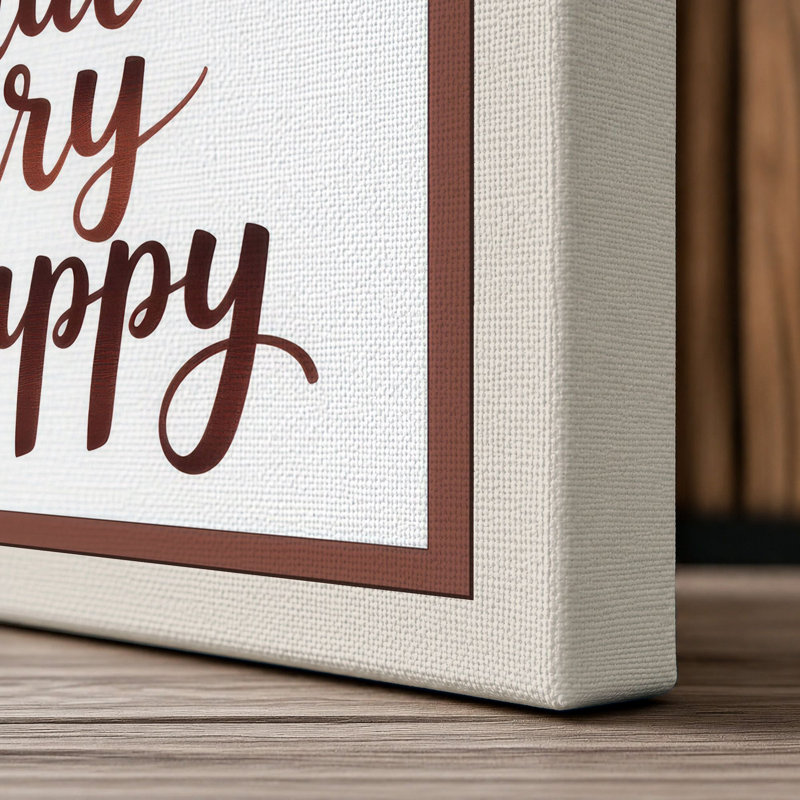 Donut Worry Be Happy Typography - Wrapped Canvas, Cream Border, 24x16 - 61.0 x 40.6 cm