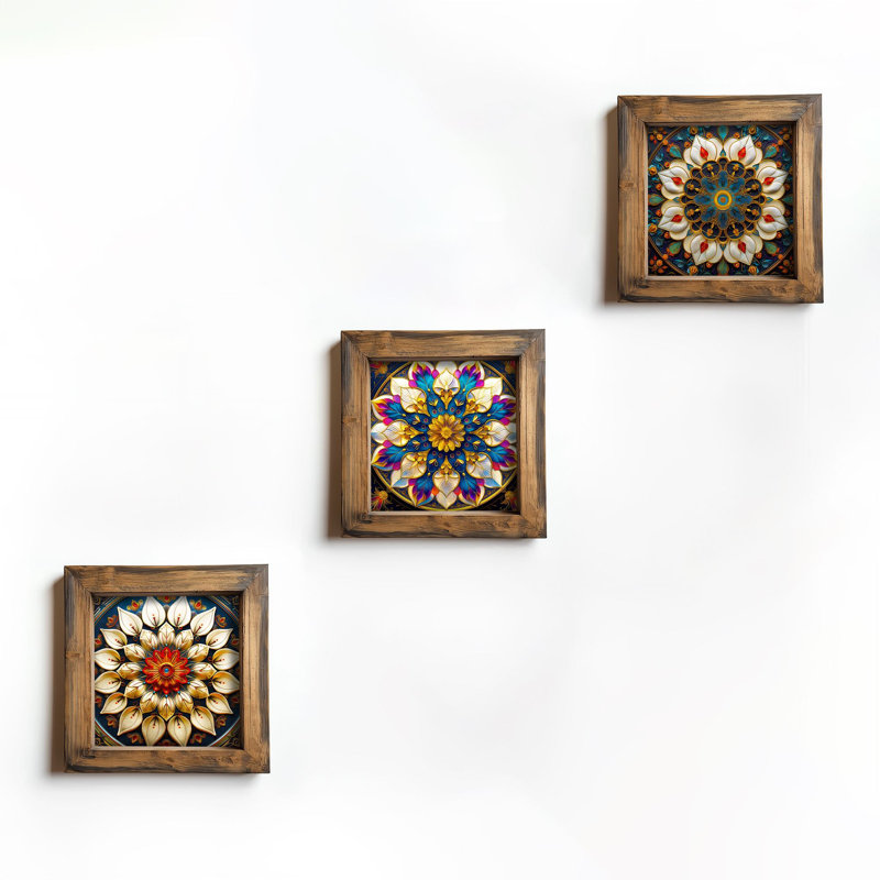 Elegant Decorative Framed Painting Set (3 Pieces), 16 x 16 x 0.8 inches | 100% MDF with UV Printing, Framed in 100% Spruce Wood | Perfect for Living Room, Bedroom & Office Decor, Eye-Catching Wall Art
