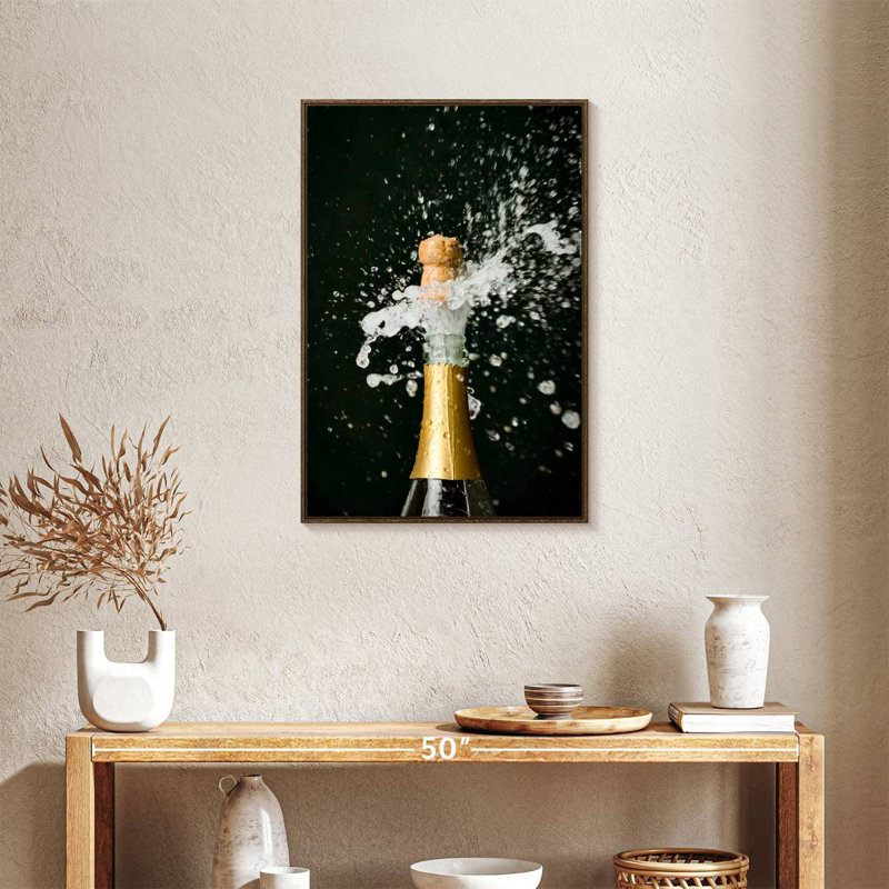 Champagne Bottle, Floating Frame Walnut, 21" x 31"