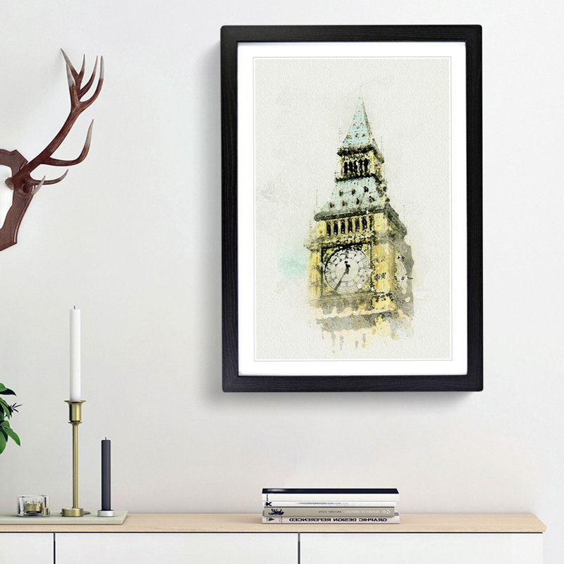 Big Ben in Abstract - Picture Frame Graphic Art Print, 87cm H x 62cm W x 2cm D, Black Framed