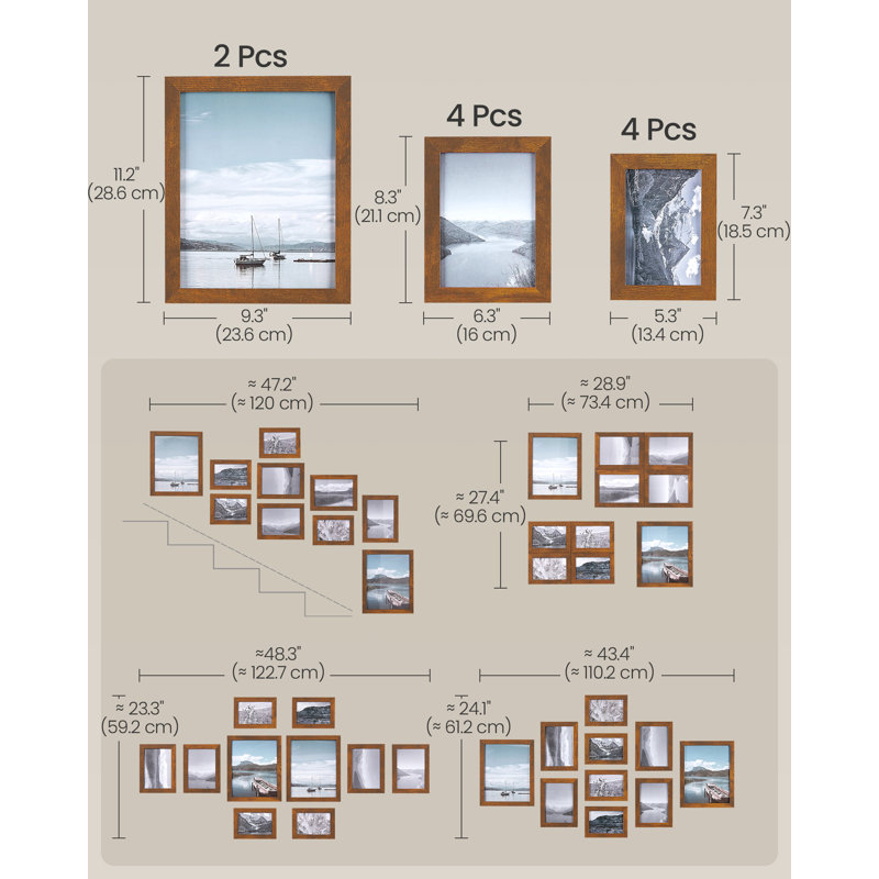 28.4x23.3x1.2cm/20.2x15.2x1.2cm/18.2x13.2x1.2cm Picture Frame - Set of 10, Brown
