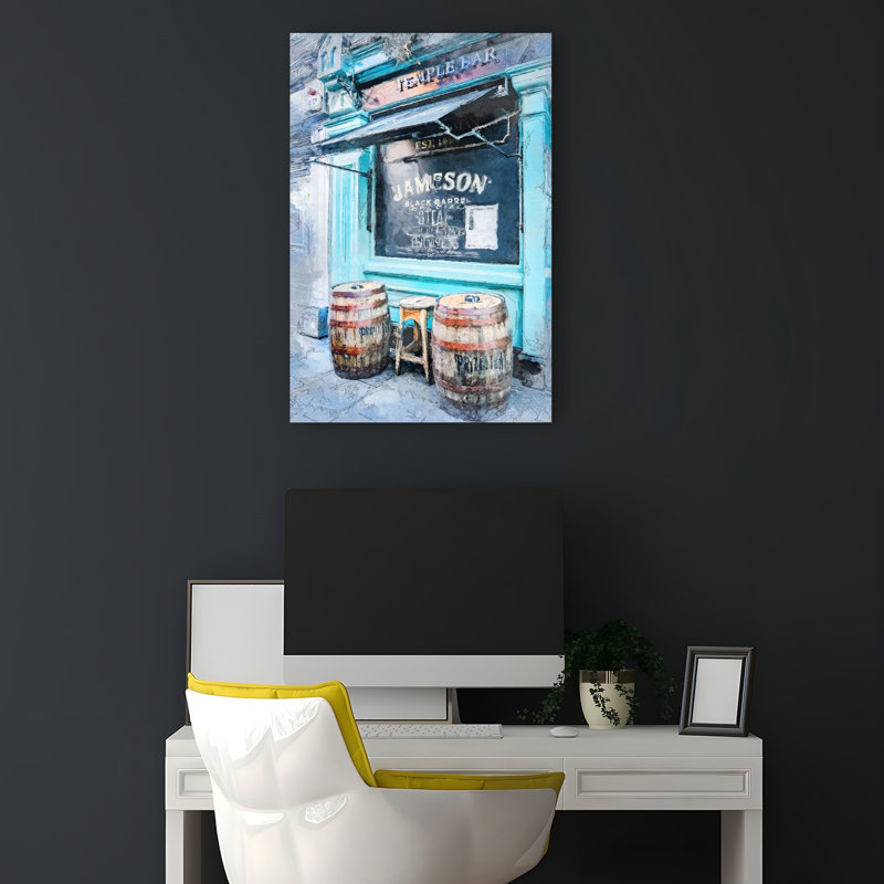 «Rustic Blue Bar», entrée abstraite, architecture contemporaine, art mural de la ville, H 18 po x l 12 po