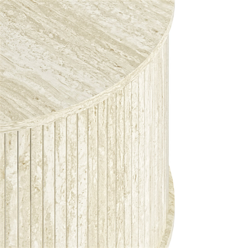 Aurel Modern Fluted Round Living Room Coffee Table, Beige
