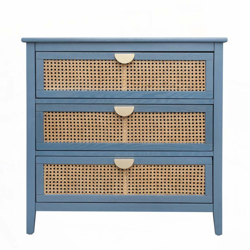 Rattan 3 Drawer Dresser Chset, Blue