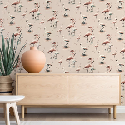 Flamant rose - papier peint rose