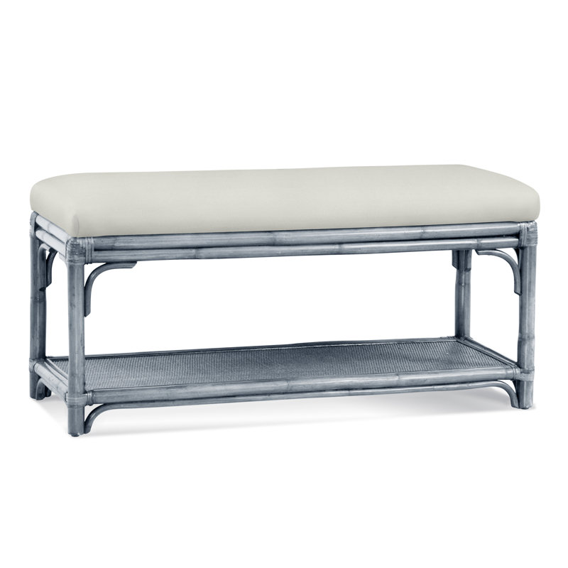 Summer Retreat Wicker Shelf Storage Bench, Sea Glass, White Textured Performance; 0865-91