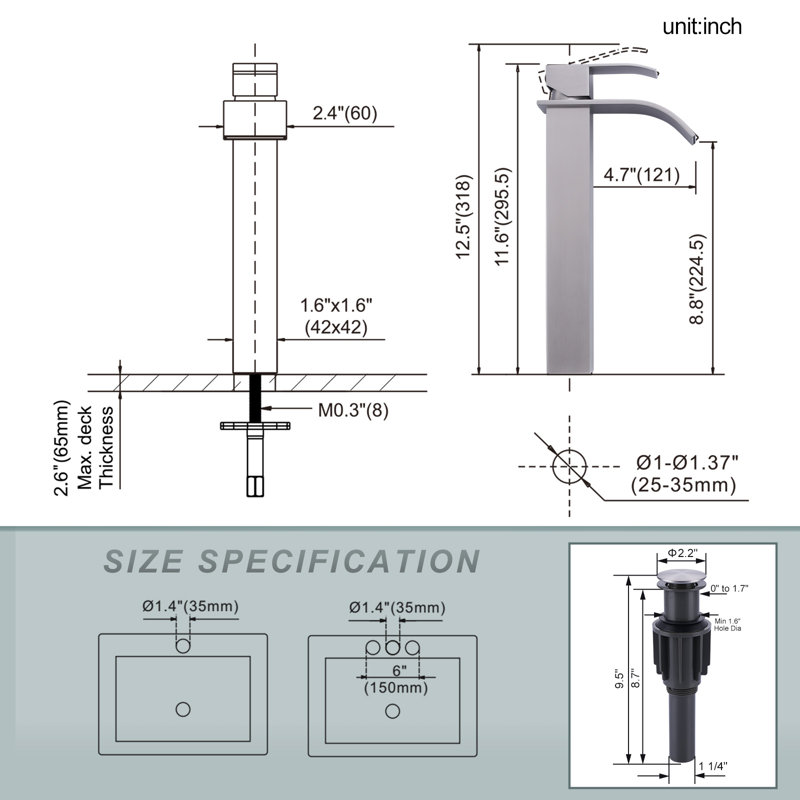 Waterfall Single Hole Bathroom Faucet with Drain Kit Included, Brushed Nickel