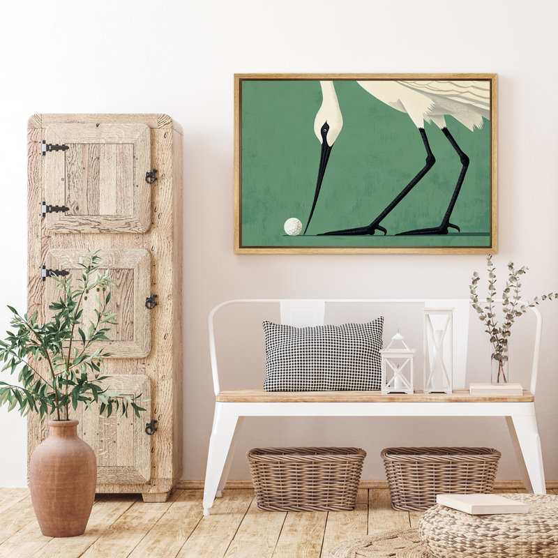 «Crane with Golf ball», impression sur toile - décor de sport animalier excentrique, H 24 po x l 36 po, Naturel