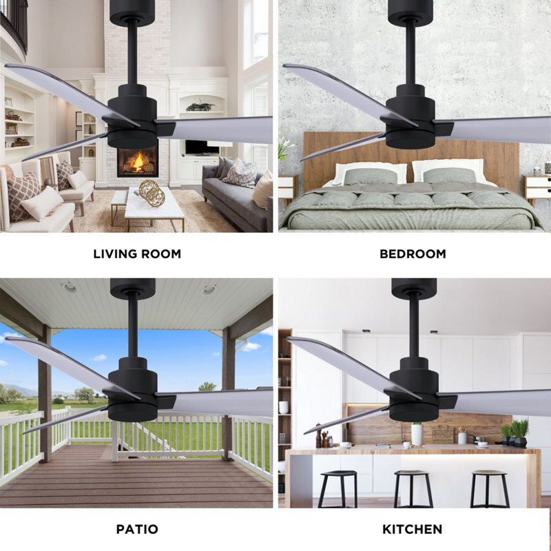 Alessandra Outdoor Downrod Ceiling Fan, Brushed Nickel, Matte Black