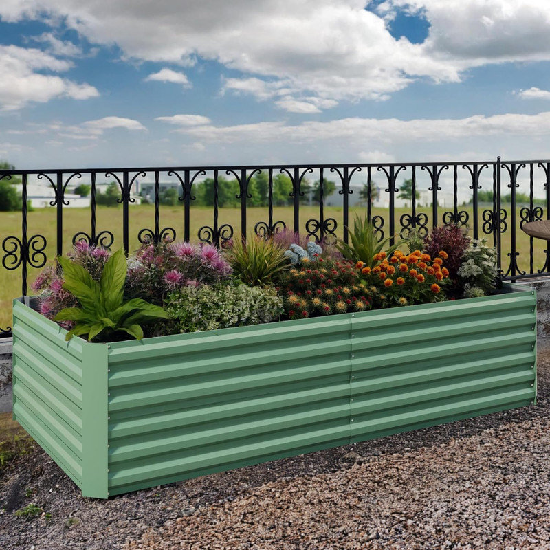 6/8 FT Galvanized Metal Raised Garden Bed, 24" Tall Planter Box for Vegetables & Herbs, 24" H x 71" W x 36" D, Green