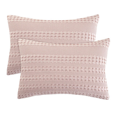PHF 100% Cotton Ruffle Waffle Pillow Shams, 2 Pack Soft Skin-Friendly Bed Pillow Covers for Aesthetic Home Decor