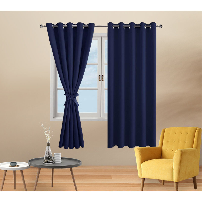 Navy Blue Polyester Room-Darkening Grommet Curtain Panels, 60" x 72"