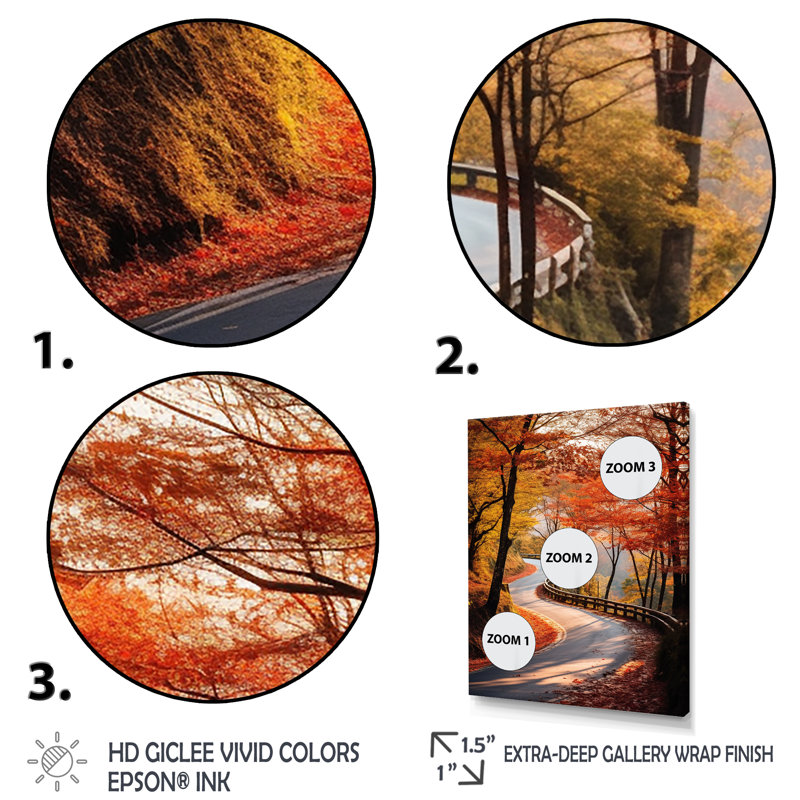«Autumn's Embrace Road Path Into The Forest I», Cadre doré simple, H 44 po x l 34 po x P 1,5 po